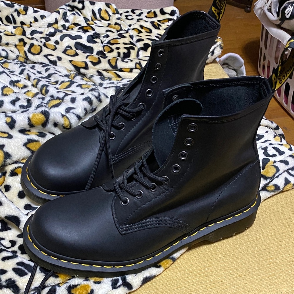 Dr. Martens Black Combat Boots with Yellow Stitching